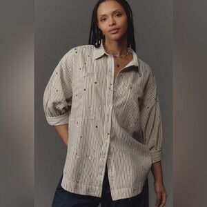 Anthropologie Pilcro button down blouse Beige and Blue Striped Shirt